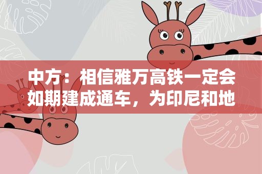 中方：相信雅万高铁一定会如期建成通车，为印尼和地区发展提供加速度