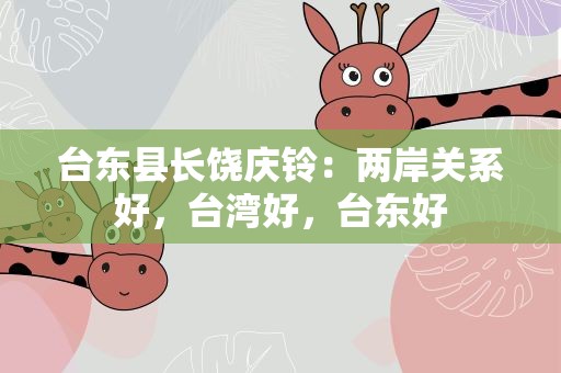 台东县长饶庆铃：两岸关系好，台湾好，台东好