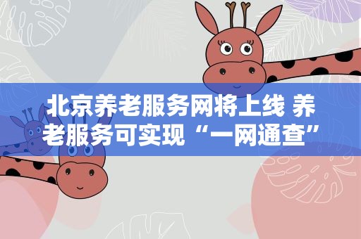 北京养老服务网将上线 养老服务可实现“一网通查”