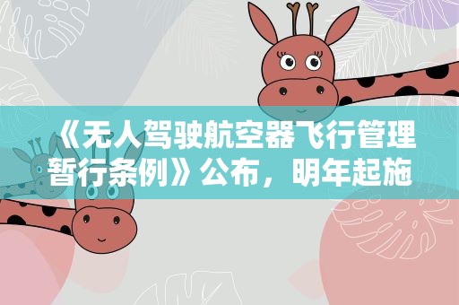 《无人驾驶航空器飞行管理暂行条例》公布，明年起施行