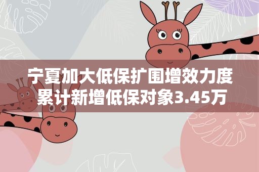 宁夏加大低保扩围增效力度 累计新增低保对象3.45万人