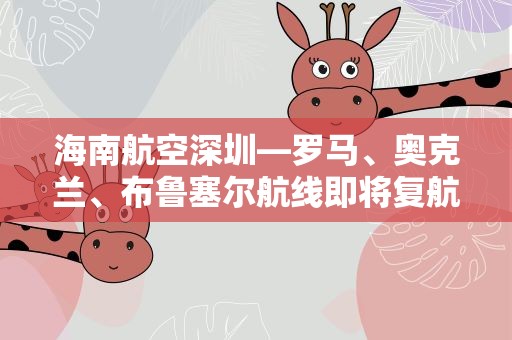 海南航空深圳—罗马、奥克兰、布鲁塞尔航线即将复航
